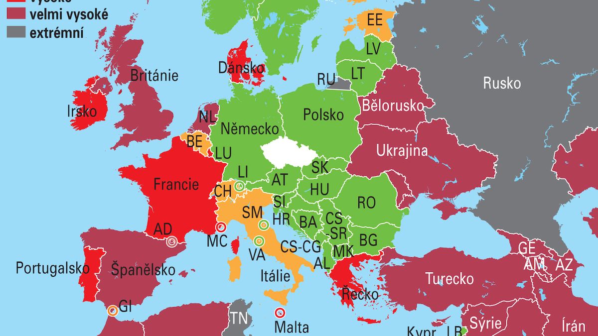 Evropa se rychle barví do červena